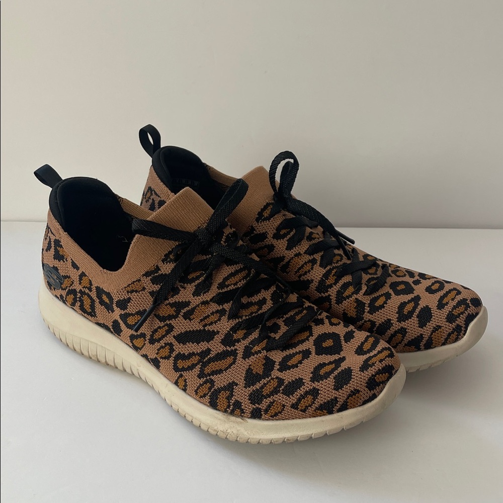 Women's Leopard Print Knit Sneakers - Brown